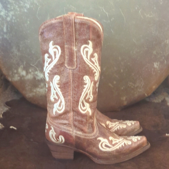 CORRAL R1974 Honey Cortez ivory scroll & fleur de lis cowgirl western boots sz 6 - Picture 7 of 16